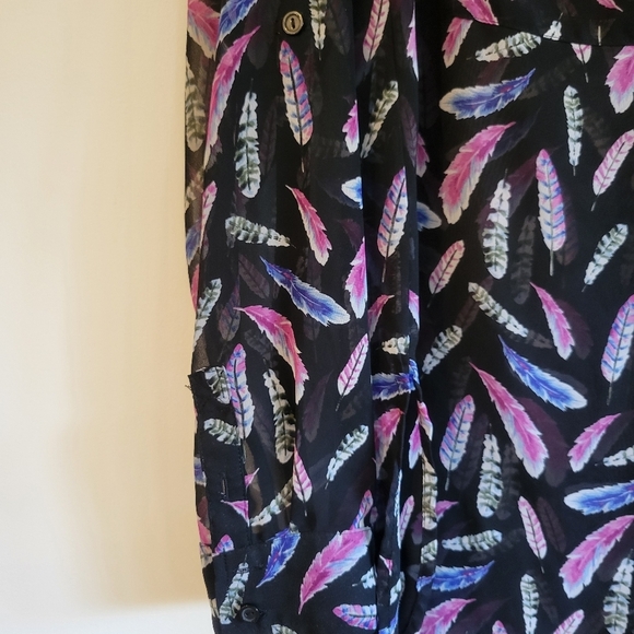I ♡ Ronson Sheer Button Down Blouse Feathers Fairycore Boho Whimsy - Picture 2 of 5